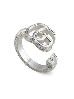 Gucci Silver Engraved Open Double G Ring